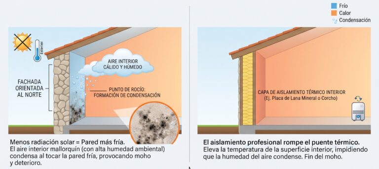 ¿Por qué aparecen manchas de humedad en las paredes orientadas al norte en Mallorca? Soluciones y aislamiento